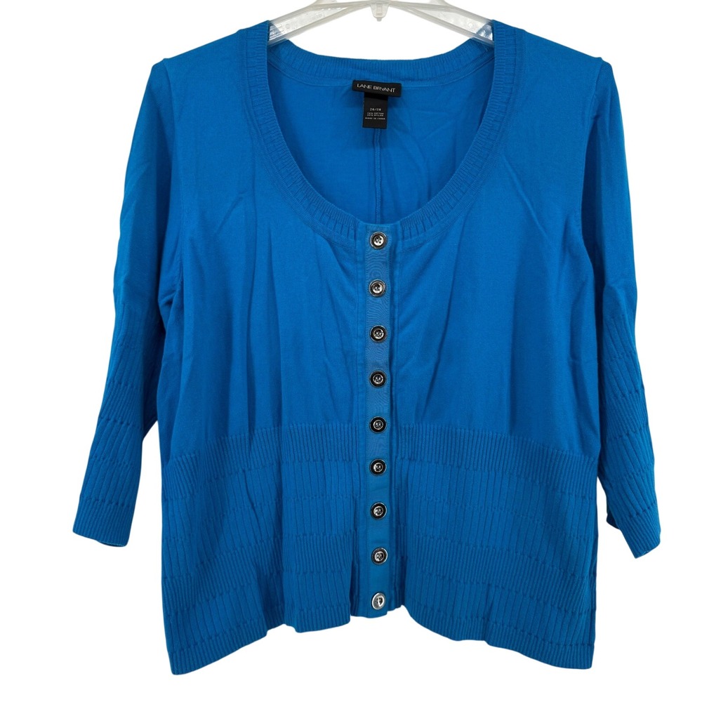 Lane Bryant Blue Cardigan Plus Size 26/28 3/4 Sleeve Button Front 4X